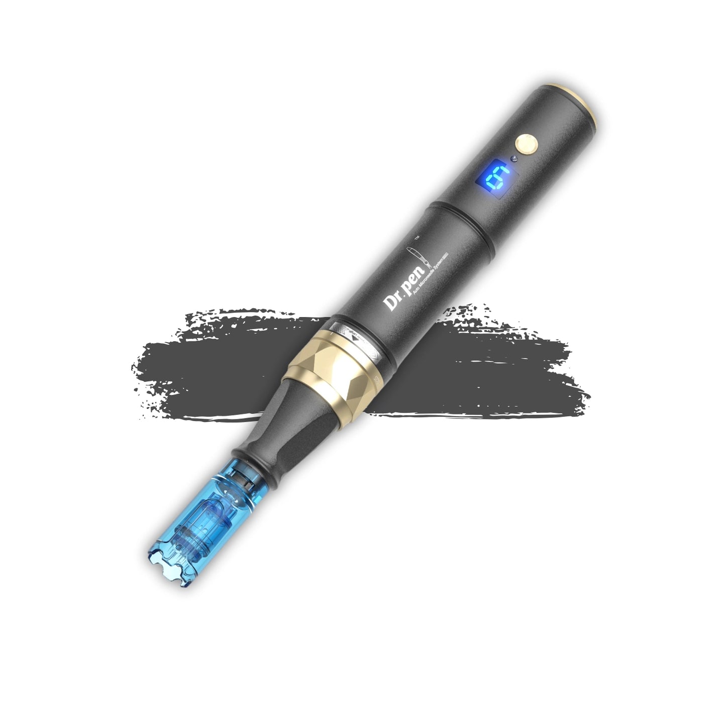 Dr. Pen A8S pen on a white background with a gray brushstroke
