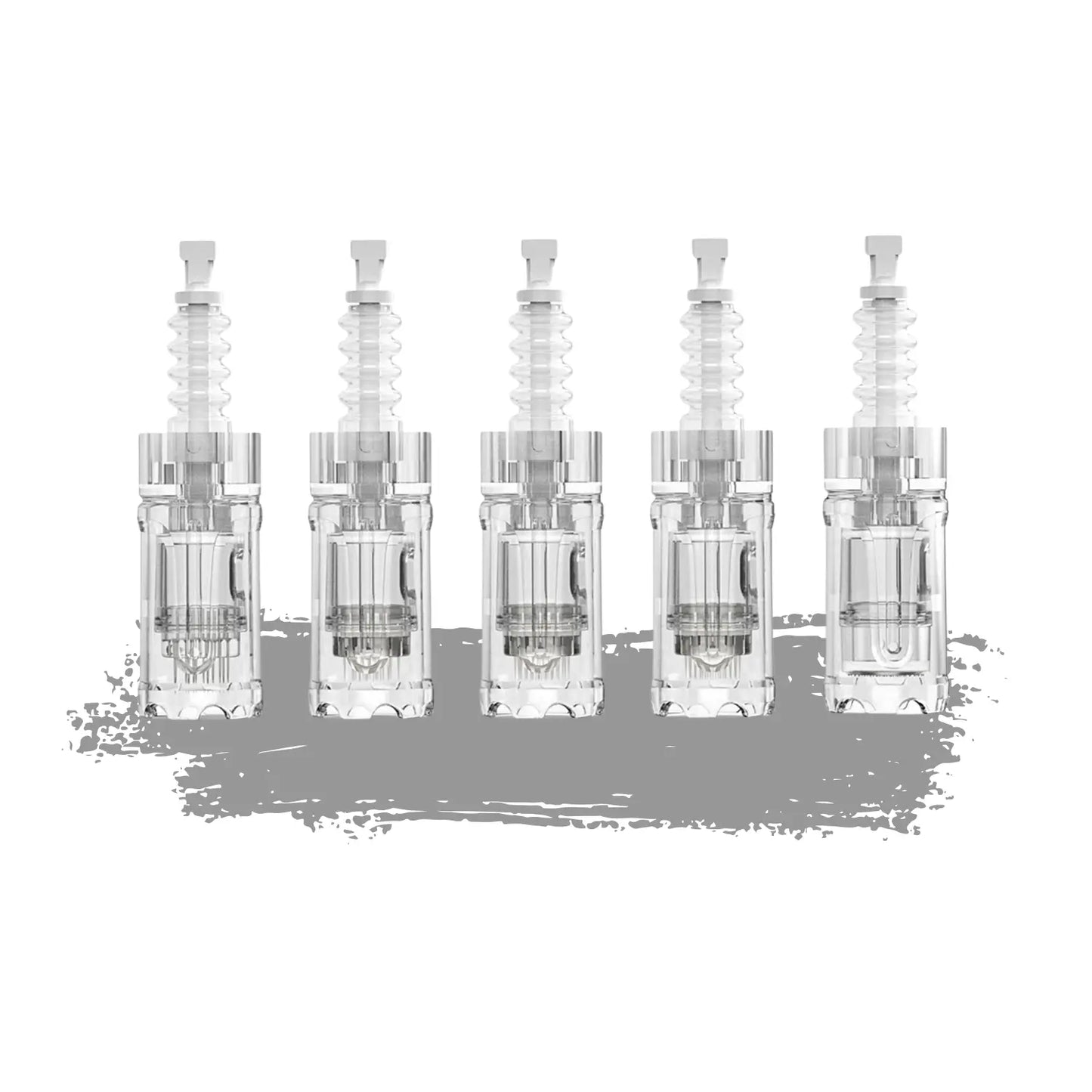 5 a10 needle replacements with silver caps on a white background