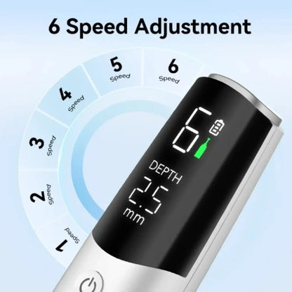 Digital device with speed and depth display on a light blue background