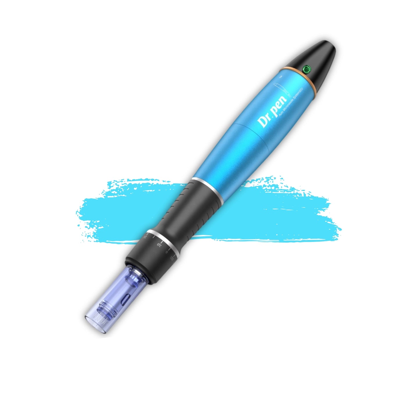 Blue and black pen with 'Dr Pen' branding on a white background