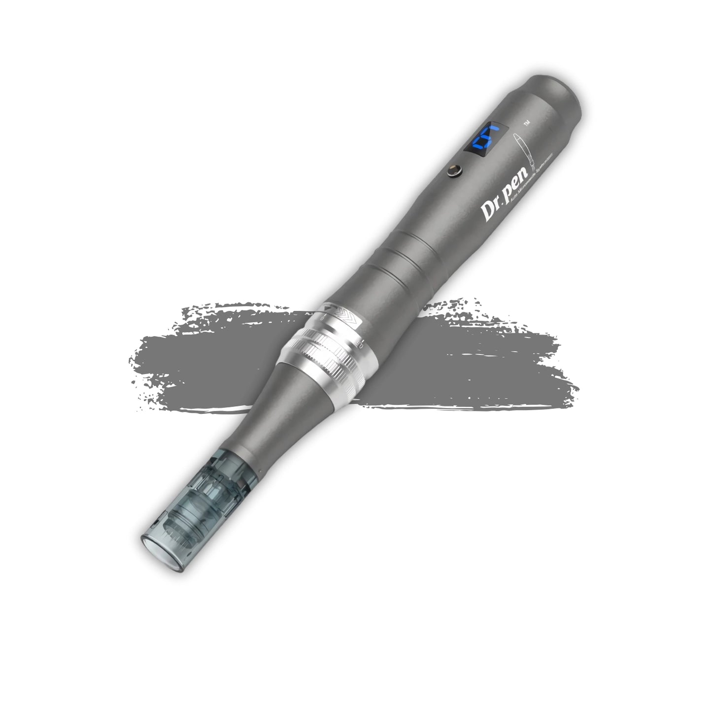 Gray Dr. pen M8 on a white background with a gray swatch below.