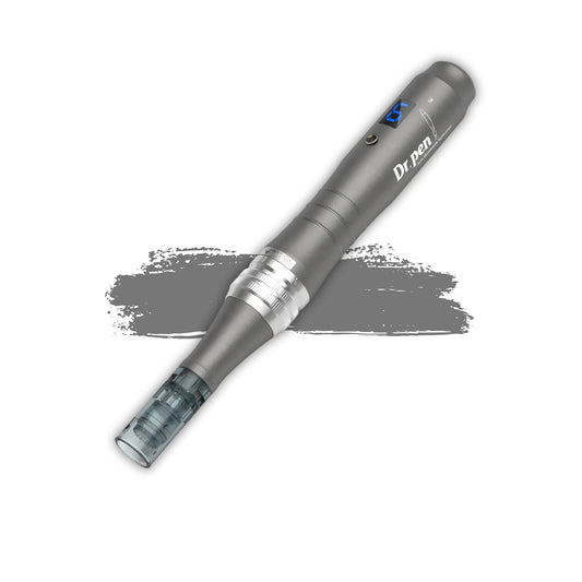 Gray Dr. pen M8 on a white background with a gray swatch below.